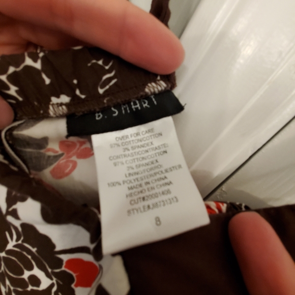 B Smart Dress Brown Red White Floral Size 8 Knee - Picture 7 of 8